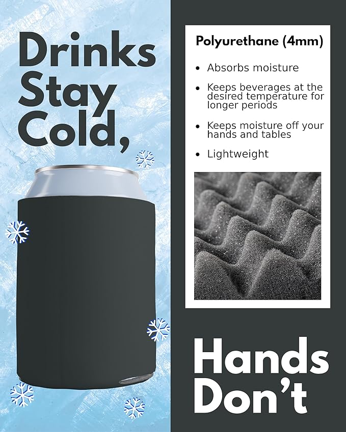 PartyPrints 25 Pack Charcoal Blank Can Cooler Sleeves, Customizable Bulk Insulated Foam for Beer, Collapsible Plain Drink Holder, Cold Soda Insulator, 12oz Regular, 16oz Tall Cans