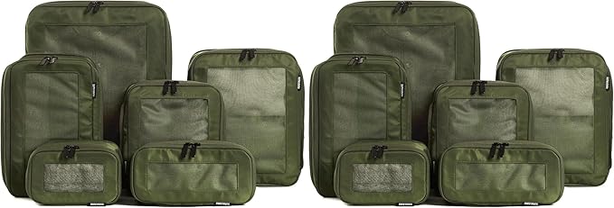Aerotrunk Compression Packing Cubes for Travel - Luggage Organizer Bags - Double Zipper Packing Cubes for Suitcases (12-Pack, Olive)