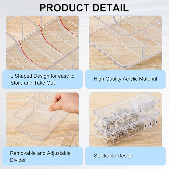 Tatuo 2 Pcs Cable Organizer Box with Wire Ties, Plastic Cord Storage Box with Lid, Electronics Organizer for Home Office Desk Organizers and Accessories (Clear)