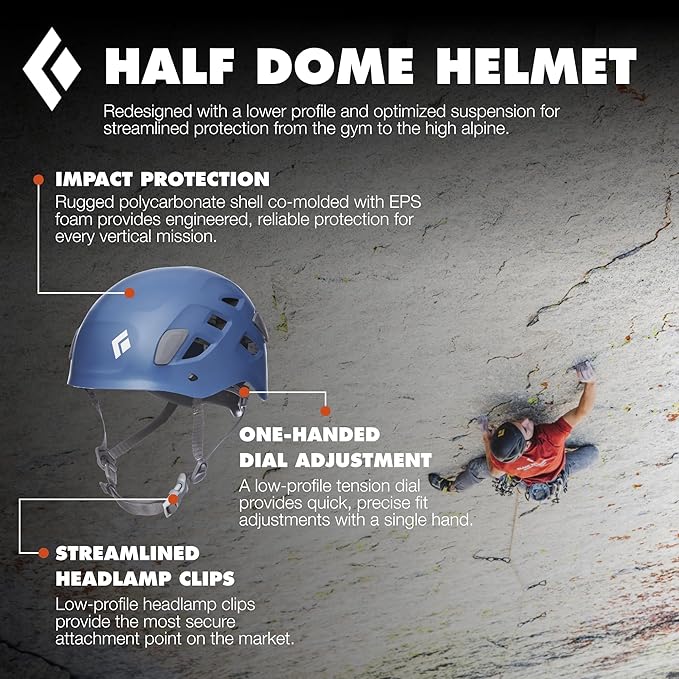 BLACK DIAMOND Half Dome Rock Climbing Safety Helmet | Adjustable Fit | Lightweight & Durable | Ventilated Protection