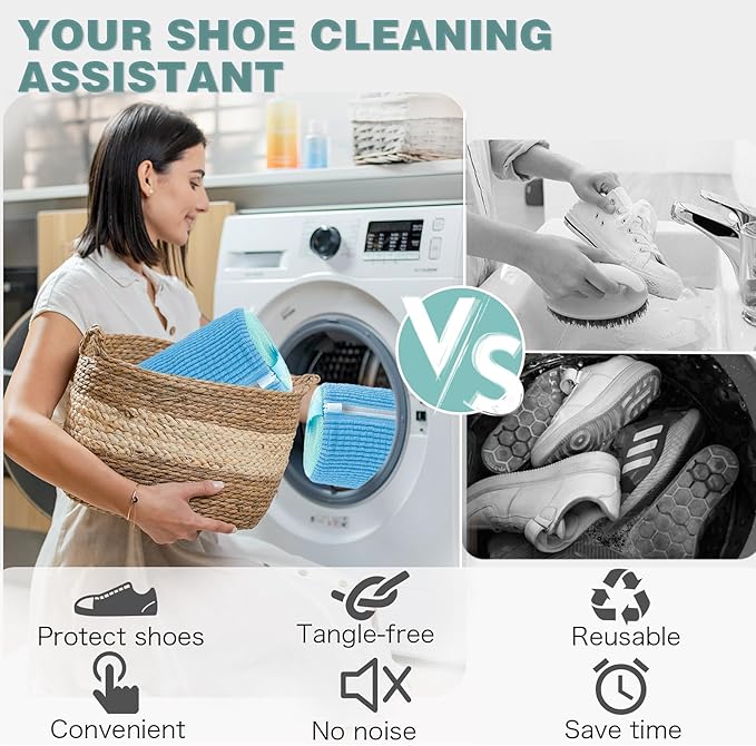 Shoe Washing Machine Bag,Laundry Shoe Bag for Washer and Dryer,Reusable Shoe Cleaning Bag for Sneakers,Tennis Shoes,With Self-locking Zipper, Microfiber Inside,Include Shoe Bag (Pro Blue - 2 Pack)