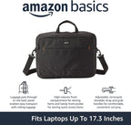 Amazon Basics Laptop Shoulder Bag with Compartments, 17.3-inch, Black, Large Capacity, Fits Dell, HP, ASUS, Lenovo, MacBook Pro and more