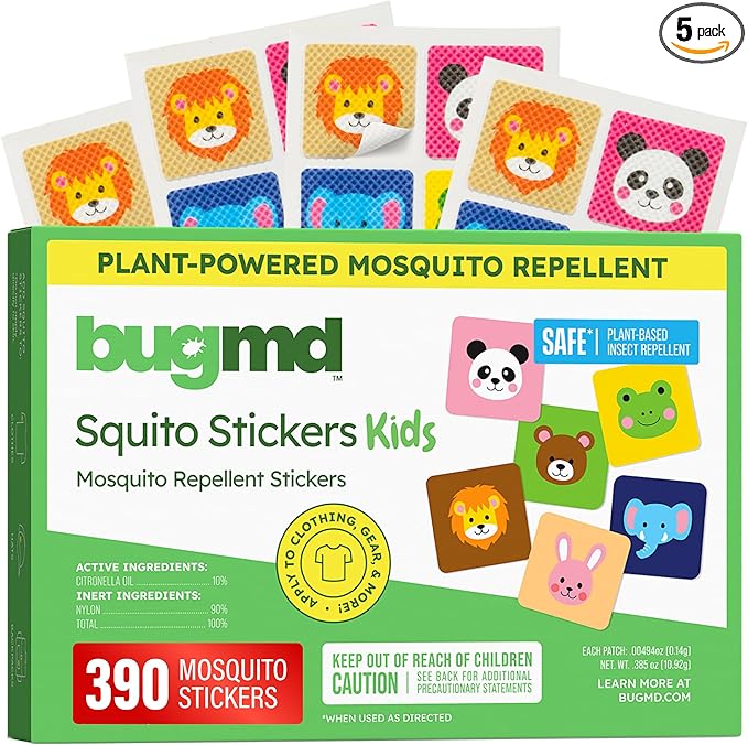 BugMD Squito Stickers Mosquito Repellent Patch Stickers for Kids (390 Patches), Safe & Effective Insect Repellent Patches for Toddlers, Kids, Camping, Beach & Outdoor Essentials