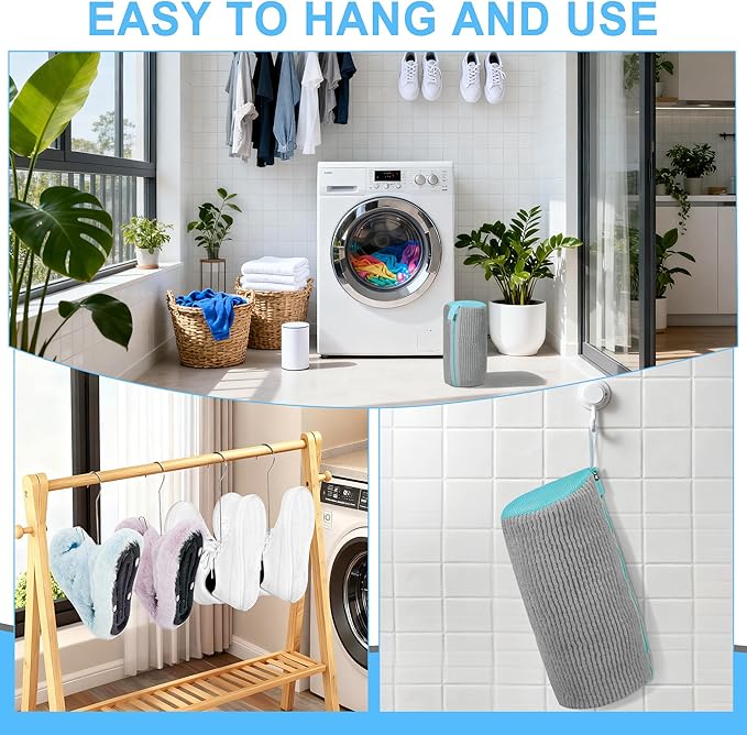 vorona Shoe Washing Machine Bag, 2PCS Reusable Shoe Bag for Washing Machine, 360° Deep Clean, Includes 4 Shoe Storage Dust Bags & 2 Drying Racks, XXL Laundry Shoe Bag for Sneakers Tennis Shoes, Grey