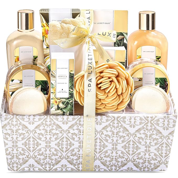 Spa Gift Baskets for Women, Spa Luxetique Spa Gifts for Women, Birthday Gifts Spa Kit, 12pc Vanilla Bath Set, Womens Self Care Mother's Day Gift