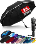 TUMELLA Strongest Windproof Travel Umbrella (Compact, Superior & Beautiful), Small, Wind-Tested, Light & Portable, Automatic Folding Rain Umbrella, Durable Premium Grip, Fits Car and Backpack