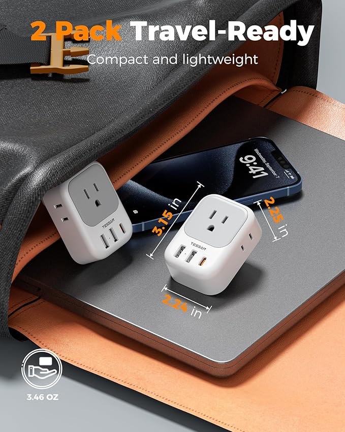 TESSAN 2 Prong to 3 Prong Outlet Adapter 2 Pack, US to Japan Plug Adapter with 4 Outlets 3 USB (1 USB C PD 20W), Outlet Adaptor US to Japan China Mexico Philippines Canada Peru Thailand Vietnam