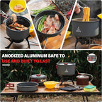 Alocs Camping Cookware Set - Lightweight Camping Pots and Pans - Portable Outdoor Cookware with Kettle - Camping Cookware Mess Kit for 2