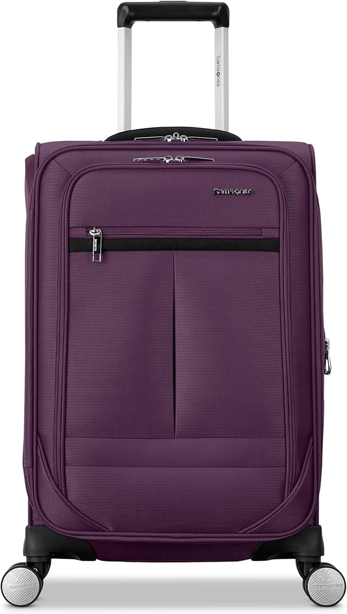 Samsonite Carry-On Soft-Sided Expandable 21-Inch Element Suitcase: Airline Approved for Most Major Airlines, Durable, 360° Spinner Wheels, Adjustable Handle, 2 Front & Side Pocket- Purple