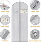 Syeeiex 60'' Dress Bags for Gowns, Set of 4 Garment Bag for Hanging Clothes, Dress Garment Bag, Dustproof and Keep Closet Tidy, Perfect for Suit Evening Dresses Fur Coat Long Dress Gown(Grey Arrow)