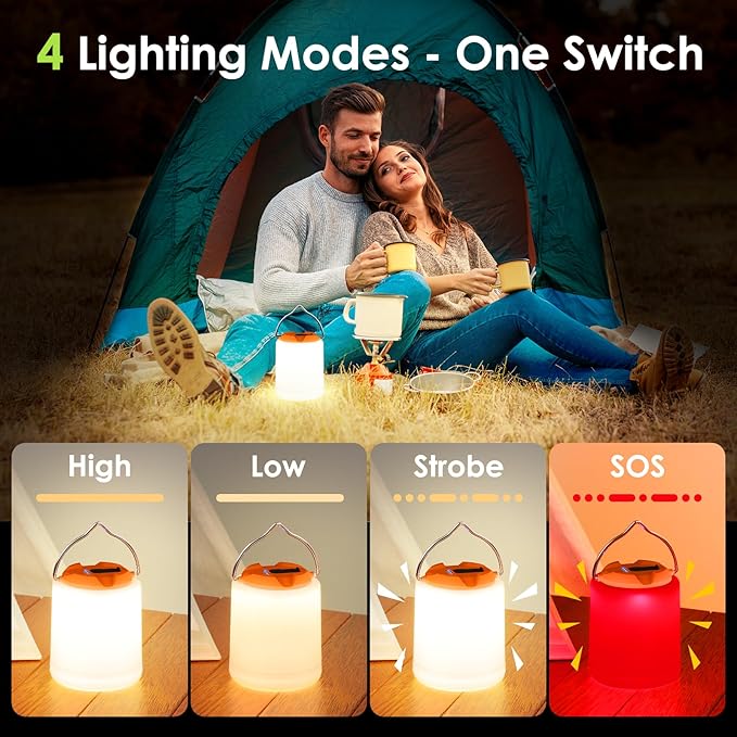BOBKID LED Camping Lantern, Rechargeable Camping Light, 4 Modes Outdoor Flashlights Lanterns with 1000LM, Water Resistant Portable Emergency Camp Light for Hurricane Hiking Survival Kits - Orange