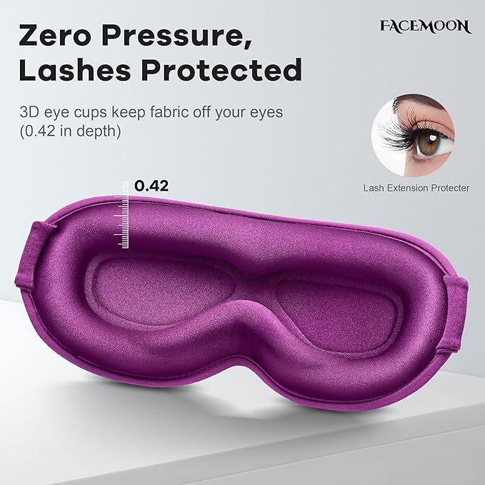 Weighted Eye Mask for Sleeping 2 Pack: Gentle Pressure Blackout Sleep Mask with 3D Contoured Cups, Zero Eye Pressure Sleep Mask for Lash Extensions, Memory Foam Travel Mask, Pink Purple