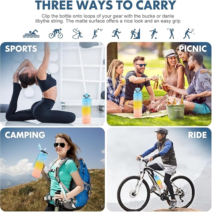 Water Bottle with Straw 1L,Boys Water Bottles with Straw 1 Litre,Waterbottle Leak-Proof Sports Water Bottle,Plastic Drinks Bottles Toxin Free，Bpa-Free (Blue Yellow)