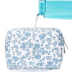 Narwey Small Cute Floral Makeup Bag for Purse Mini Cosmetic Bag Travel Makeup Pouch Zipper Pouch Cute Make up Bags with Compartments for Women Girls (Blue Flower, Small)