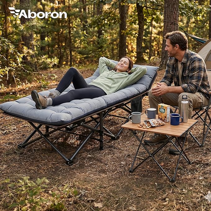 ABORON 2PK XXL Camping Cot for Adults 900LBS - 78"×32" Oversized Folding Bed with Mattress Pad, Heavy Duty 1200D Oxford Outdoor Cot with Carry Bag