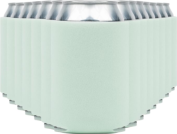 Blank Beer Can Coolers Sleeves (14-Pack) Soft Insulated Beer Can Cooler Sleeves - HTV Friendly Plain Can Sleeves for Soda, Beer Cans & Bottles - Blanks for Vinyl Projects Wedding Favors & Gifts (Mint)