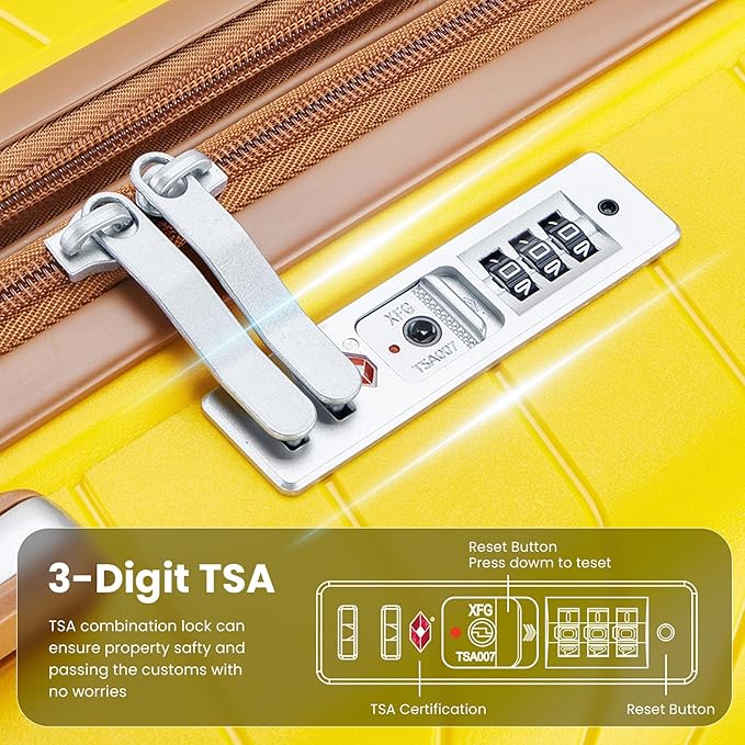 Hard Shell Luggage Sets 4 Piece with 360 Spinner Wheels,Lightweight Suitcase Set with TSA Lock,Travel Luggage Set with Telescoping Handle,Light and Strong,Easy to Clean (Yellow)