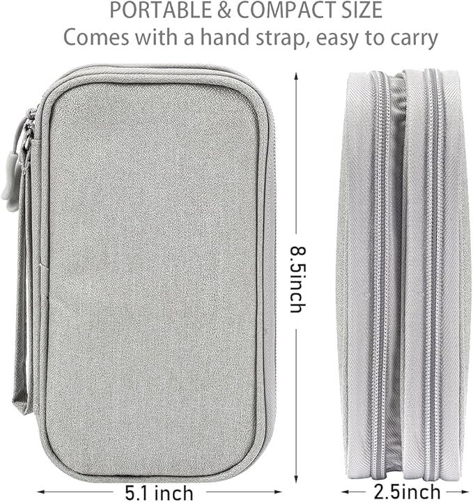 CAAORDKSO Travel Essentials Electronics Organizer Case Tech Pouch, Cord Organizer Travel Cable Organizer Bag for Travel Accessories, Charger, Phone, Power Bank, Hard Drive (Light Grey, Large)