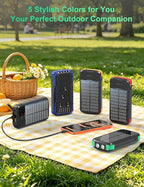 Solar Charger Power Bank, PD 20W Fast Charging External Batter, 40000mAh Portable Phone Charger Built in 4 Cables with Dual Bright Flashlights for Camping, Hiking, and Outdoor Use（Green）