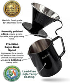 AGOGO Pour Over Coffee Maker Set - Unbreakable 304 Stainless Steel V60 Dripper & Server for Camping & Party, Includes 50 Paper Filters & Barista Towel - Black - 30oz