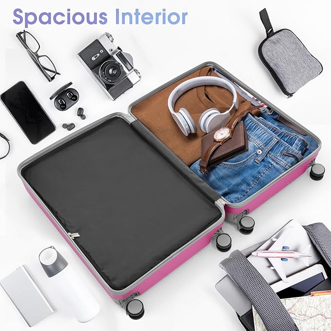 Luggage Sets 3 Piece with Double Spinner Wheels, Carry on Hardshell ABS Suitcases Set with TSA Lock, Lghtweight Checked Luggage for Different Travelling (Pink, 20"/24"/28")