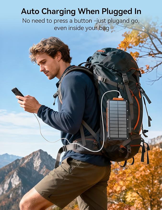 Solar-Charger-Power-Bank - 20000mah Solar Powered Battery Charger Cell Phone,20W Fast Charging Built in Cables,Camping Essentials Portable External Battery Pack Compatible with Multiple Devices