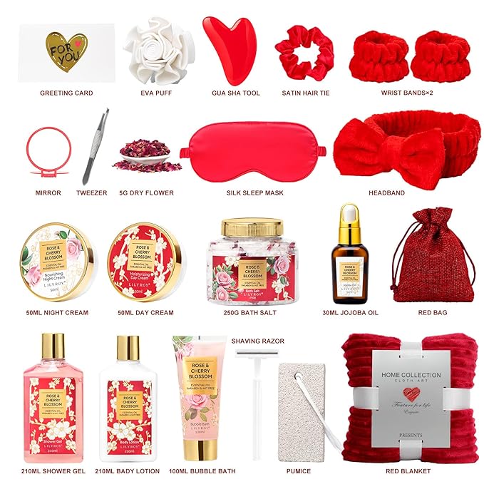 Gifts for Women, Mothers Day Gifts for Mom - 23Pcs Rose Red Gift Box Set Bath and Body Skin Care Gift Set, Spa Gift Set, Beauty Care Kit | Perfect Gift for Birthday, Valentines Day, Christmas Gift