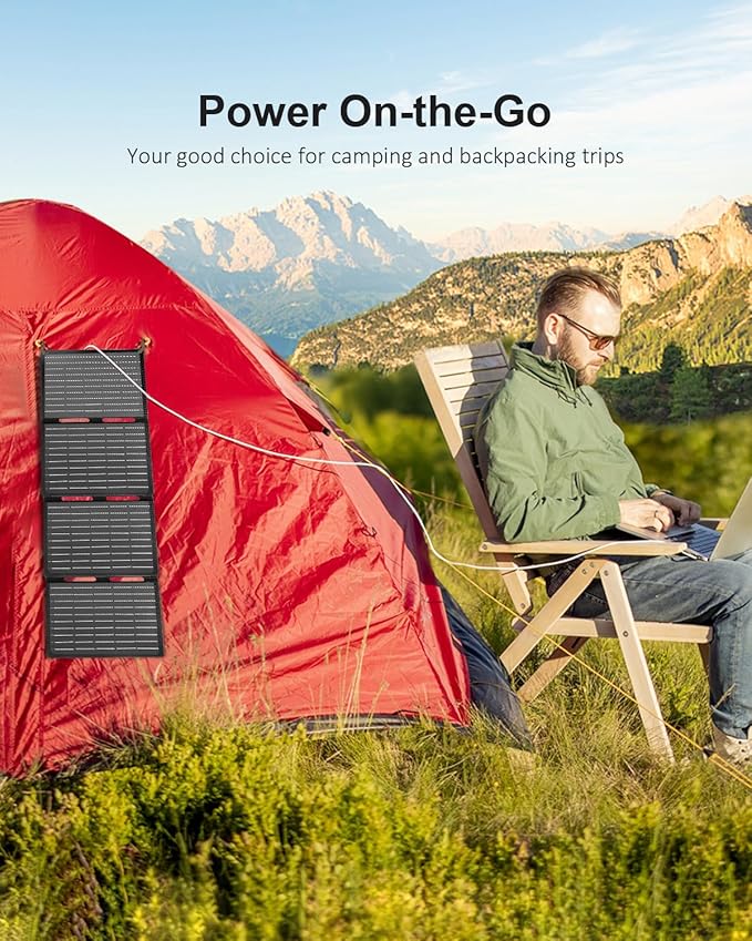 ELECAENTA 40W Solar Panel, USB C, USB A and DC 18V Output, IP68 Waterproof, Foldable Portable ETFE Solar Charger Compatible with iPhone, Samsung, Camping, Hiking, and Outdoor Power Station