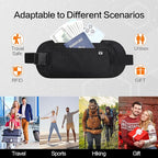 TRAVELSAFE Slim RFID Blocking Money Belt for Travel - Anti-Theft Hidden Passport Holder Waist Wallet with Secure Pouch for Cash, Credit Cards & Phone Safe (B-Black)