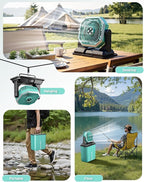 Allsion Rechargeable Misting Fan, 24000mAh Camping Misting Fan with 8L Water Bucket, 3-Speed Outdoor Cooling Fan with LED Lights, 120°Oscillation for Camping, Backyard, Patio, Outdoor, Blue-Green