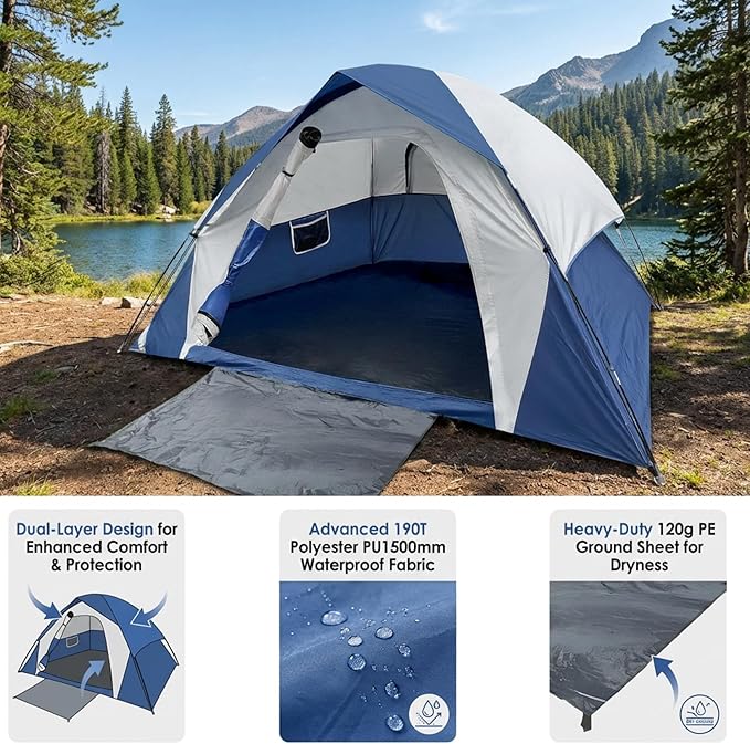 XL 1/2/3/4 Person Dome Camping Tent,Tents for Camping,Tents for Camping Waterproof,Double Layer Waterproof, Removable Rain Fly, for Outdoor Hiking, Fishing