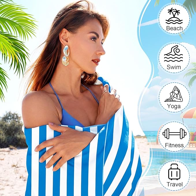 FuWeave 6 Pcs 72 x 36 Microfiber Oversized Beach Towels Large Absorbent Thin Compact Lightweight Sand Free Quick Dry Towels Pack for Travel Pool Yoga Gym Sports Beach Accessories(Stripe)