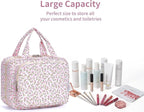 Narwey Hanging Toiletry Bag for Women Travel Makeup Bag Organizer Toiletries Bag for Travel Size Essentials Accessories Cosmetics (Pink Flower (Medium))