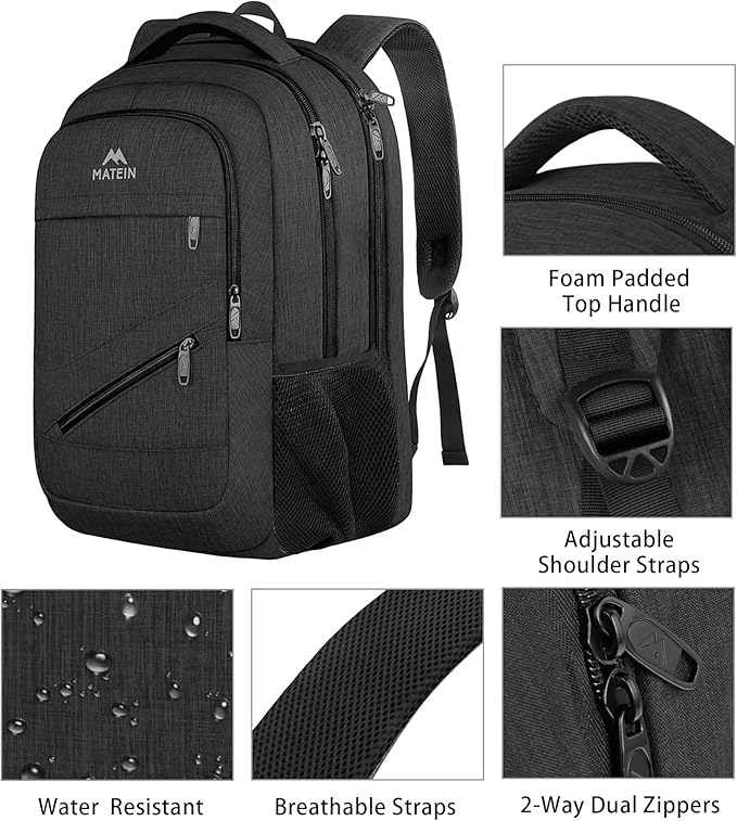 MATEIN 18.4 Inch Laptop Backpack 50 L, Extra Large Anti Theft Carryon Backpack TSA Approved, Work Business Bag with Multiple Compartments & Luggage Strap for Travel, Gifts for Men Women, Black