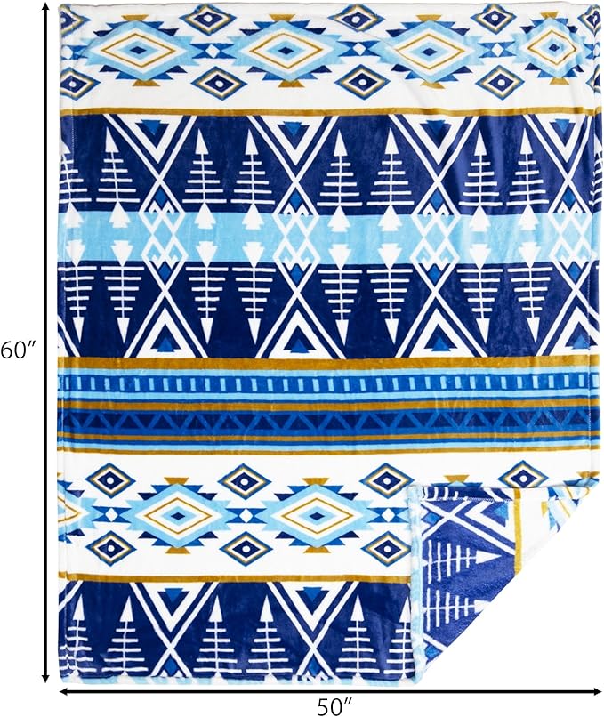 CARSTENS, INC. Travel Blanket, Premium Compact 2-in-1 Airplane Blanket/Pillow, Open Sky Blue Aztec