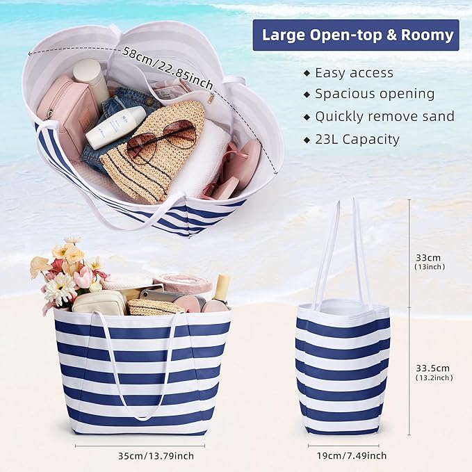 KALIDI Beach Tote Bag Women Large Waterproof Sandproof Shoulder Handbag Packable Grocery Bag Hobo Purse for Picnic Vacation