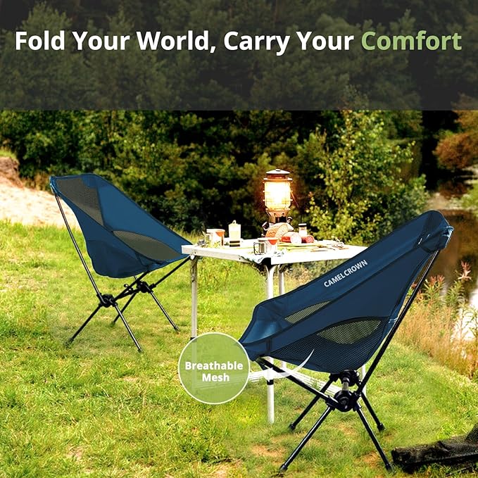 CAMEL CROWN Portable Camping Chair Lightweight Compact Folding Chair Mesh for Outdoor Camp Travel Beach Picnic Festival Hiking Backpacking Navy Blue