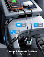 90W Car Charger USB C for iPhone 17/16 Pro Max, PD&QC3.0 w/6.65ft 45W Type Coiled Cable, Fast Car Phone Charger Adapter for iPhone 17Air/15 Pro, Samsung Galaxy S25/S24/S23, Pixel 10/LG/Android, iPad