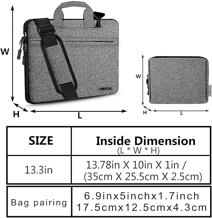 Hseok Laptop Shoulder Bag 13-14 inch Shockproof Water-Resistant HandBag with Small Case Compatible with MacBook Pro/Neo 14" M5/M4/M3/M2/M1, Mac Air/Pro 13.3", XPS 13/14, Most 13"-14" PC,Gray-black