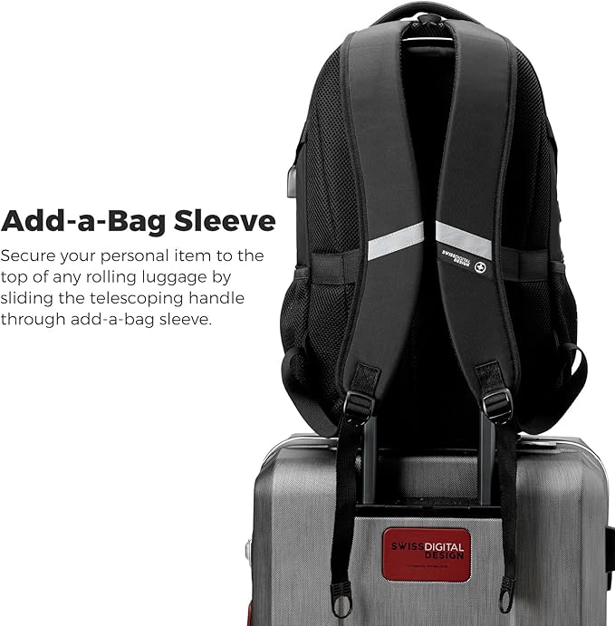 Swissdigital Laptop Backpack with USB Charging Port, Travel Backpack Fits 15.6 inches Computer, 31L Backpack for Men | SD8039508F-01