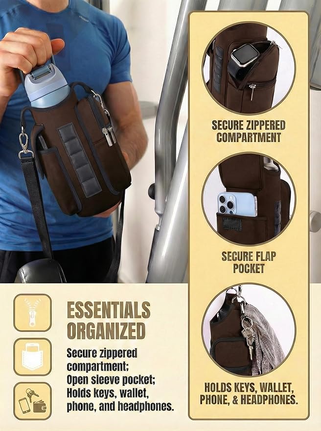 AUPET Magnetic Gym Bag for Men & Women, Small Gym Bag Organizer, Crossbody Magnets Gym Water Bottle Bag Holder Carrier Fits for 18-40oz Owala Yeti Hydro Flask, Workout Pouch for Phone, Keys & Wallet