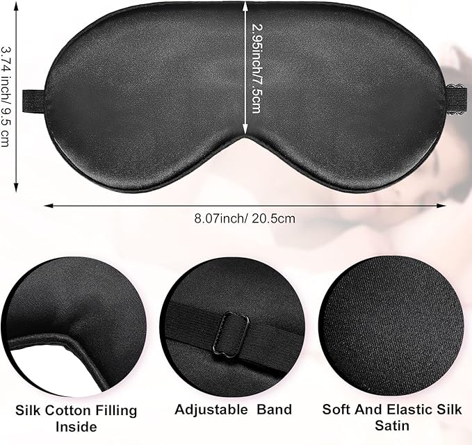 20 Pieces Silk Sleep Mask Eye Mask with Adjustable Strap Sleeping Cover Eye Cover Blindfold for Women Men Sleeping Travel(Black)