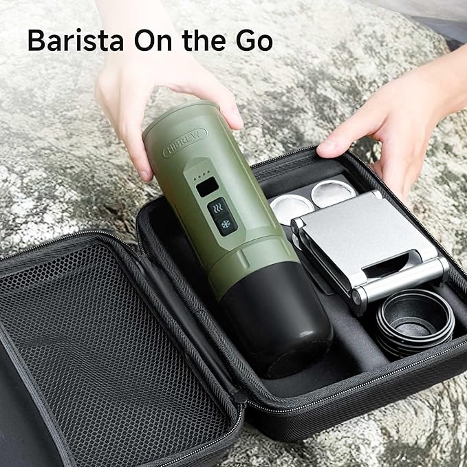 HIBREW H4C Explorer - Portable Electric Espresso Machine, USB-C Rechargeable Coffee Machine for Camping and Travel, Compact for Capsules & Ground Coffee, with Foldable Holder & Carrying Case (Green)