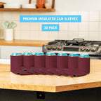 Blank Beer Can Coolers Sleeves (30-Pack) Soft Insulated Beer Can Coolies - HTV Friendly Plain Koolies in Bulk for Beer Cans & Bottles - Coolie Blanks for Vinyl Projects & Wedding Favors (Burgundy)