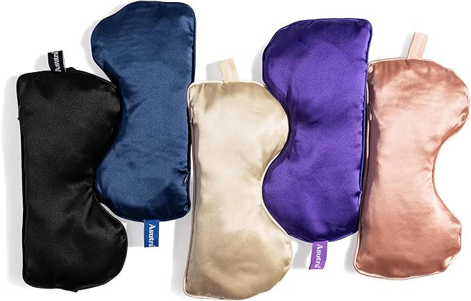 ASUTRA Silk Eye Pillow for Sleep, Black - Filled w/Lavender Buds & Flax Seeds, Weighted Eye Mask, Meditation & Light Blocking Blindfold, Cooling Gel Mask Included