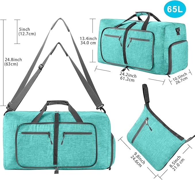 Vomgomfom 65L/85L/115L Foldable Travel Duffle Bag, Lightweight Checked Luggage with Shoe Compartment, Water-Resistant Weekender Overnight Bag for Men & Women