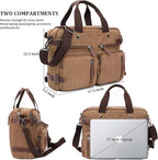 CROCOD 3 In 1 Canvas Convertible Laptop Bag for Men Women, 17.3 inch Laptop Messenger Bag Work Briefcase, Computer Shoulder Bag for Travel Business Office (17.3 Inch, Coffee) | 3 In 1, Multi-pocket