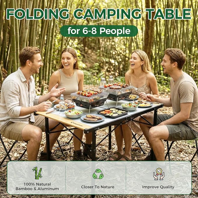 KingCamp Camping Table Folding Portable Table Aluminum Roll Up Lightweight Foldable Large Camp Table for Indoor Outdoor Picnic Backyard, 53.5"X27.5"