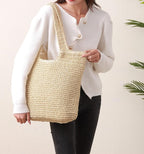 GOLDTIMO Beach Bags for Women - Summer Soft Large Woven Shoulder Purse Handbag, Beach Tote Straw Bag for Summer Vacation