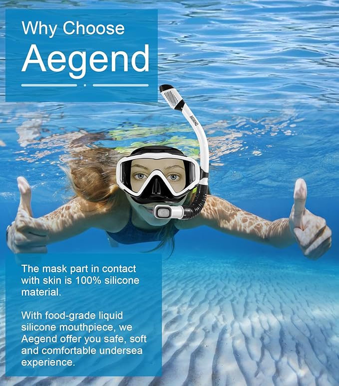 Aegend Snorkeling Gear for Adults Youth Kids, Snorkel Mask with Top Dry Valve - Panoramic View Anti-Leak and Anti-Fog with Mesh Bag for Snorkeling, Scuba Diving, Freediving & Swimming